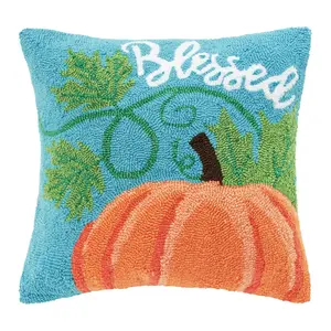 C&F Home 18" x 18" Blessed Pumpkin Hooked Throw Pillow