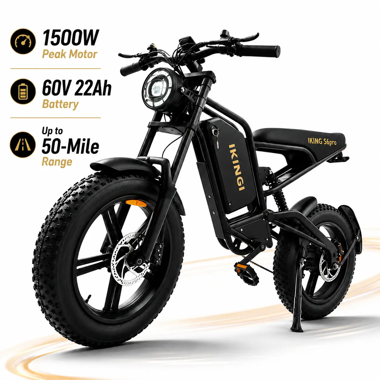 216 Adult Electric Bicycle - 1500W Peak Power Motor, 60V 22Ah Battery, Aluminum Alloy Frame, 20x4-In Wide Tires, 50-mi Range, Included Fenders (Sports & Outdoor Cycling Equipment)
