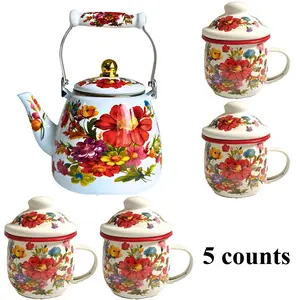 Flower Pattern Tea Set, 5 Counts/set Including 1 Teapot & 4 Teacups, Heat Resistant Tea Set for Home Office Use, Gift for Friend