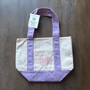 Trader Joe's Mini Pastel Canvas Tote Bag - Lightweight and Durable Design for Everyday Use