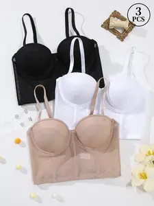 3-Pack Women's Simple Slim-Fit Shaping Intimates Bras, Wide Design Wearable as Outerwear, Gently Defines Waist & Abdomen Lines, Underwire Push Up, Adjustable Straps with Spare Straps, Elegant & Versatile for Daily & Multi-Occasion Wear