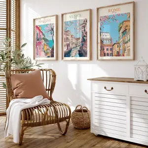 Italy City Prints Set: Positano, Venice, Rome Travel Posters