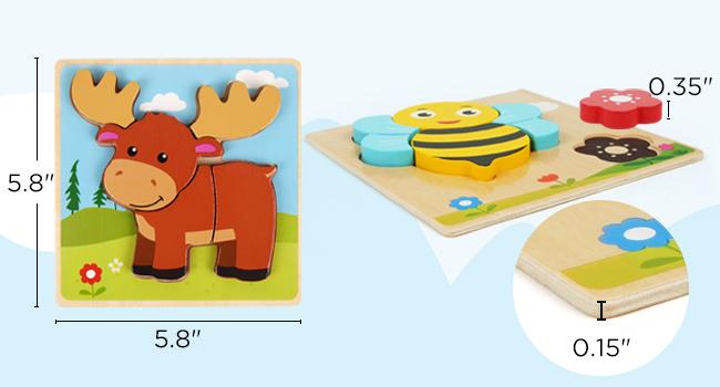 BenBen Wooden Puzzles for Toddlers 1-3, 8 Pack Animal Puzzles for Toddlers 2-4, Montessori Toys for 1 2 3 Year Old Boys Girls, Learning Educational Preschool Toys
