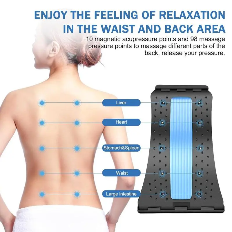 4-Level Adjustable Spinal Stretcher Lumbar Support and Relaxation Board for Stretching and Posture Care, with 10 Magnetic Acupoints and 98 Massage Pressure Points