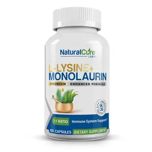 L-Lysine + Monolaurin 600mg – 1:1 Ratio, 100 Capsules – Immune & Digestive Support by Natural Cure Labs