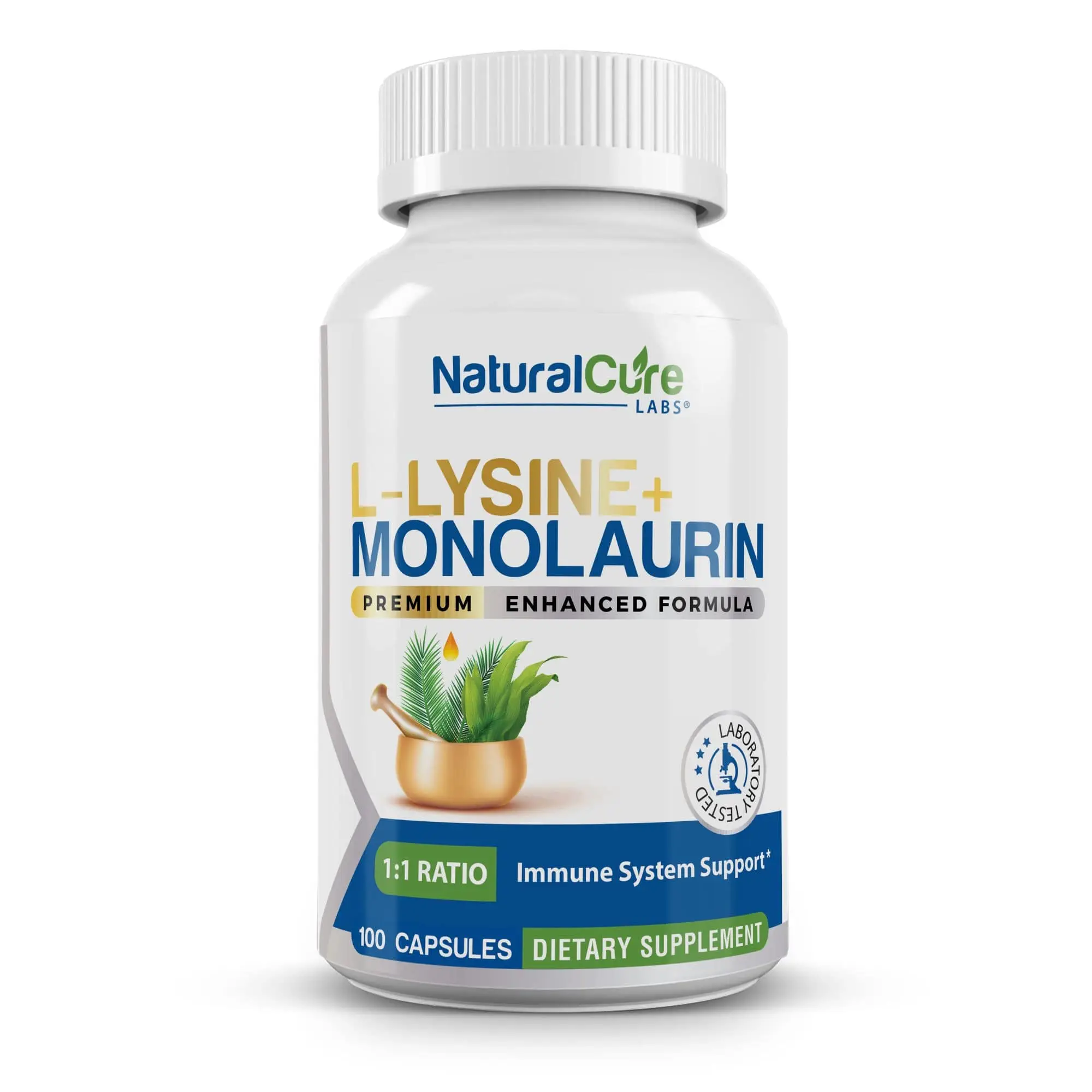 L-Lysine + Monolaurin 600mg – 1:1 Ratio, 100 Capsules – Immune & Digestive Support by Natural Cure Labs
