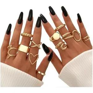 KYERLYN 12 PCS Chunky Gold Rings Set for Women 18K Gold Plated Adjustable Open Dome Rings Trendy All-match Exquisite Jewelry Stackable Rings for Gift Daily Wear Fashion Statement