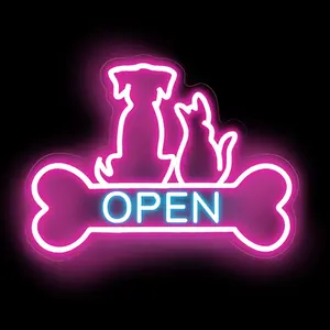 Open Sign Neon Light LED Dog and Cat Open Sign Bright Pet Beauty Salon Lamp Animal Shelter Store Decor Vet Clinic Window Sign