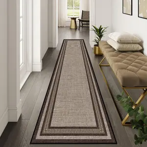 Luxury Striped Border Boho Runner Rug for Hallway & Living Room, Decorative Area Rug, Durable Non-Slip Design, Easy-Clean, Ideal for Bedrooms & Bathrooms