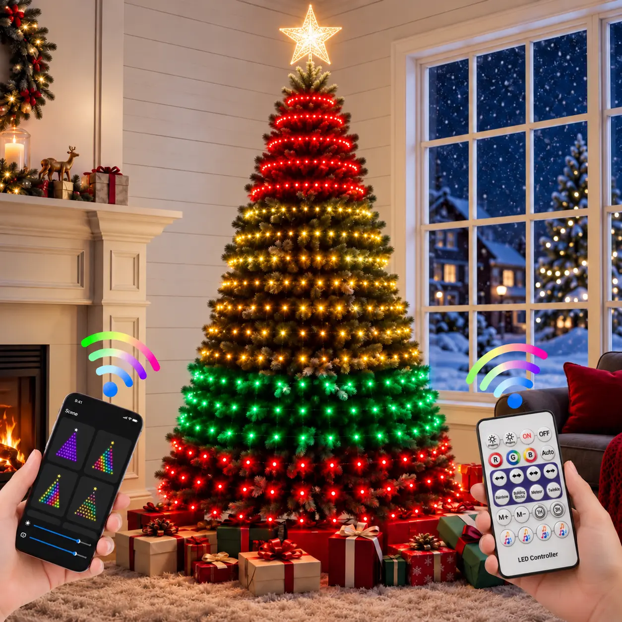 RGBIC Smart Christmas Tree Lights, 16M Color Changing LED Lights with App & Remote Control, Music Sync, 12 Dynamic Modes, USB Powered, Waterproof Holiday Lights for Christmas, Halloween & Home Deco