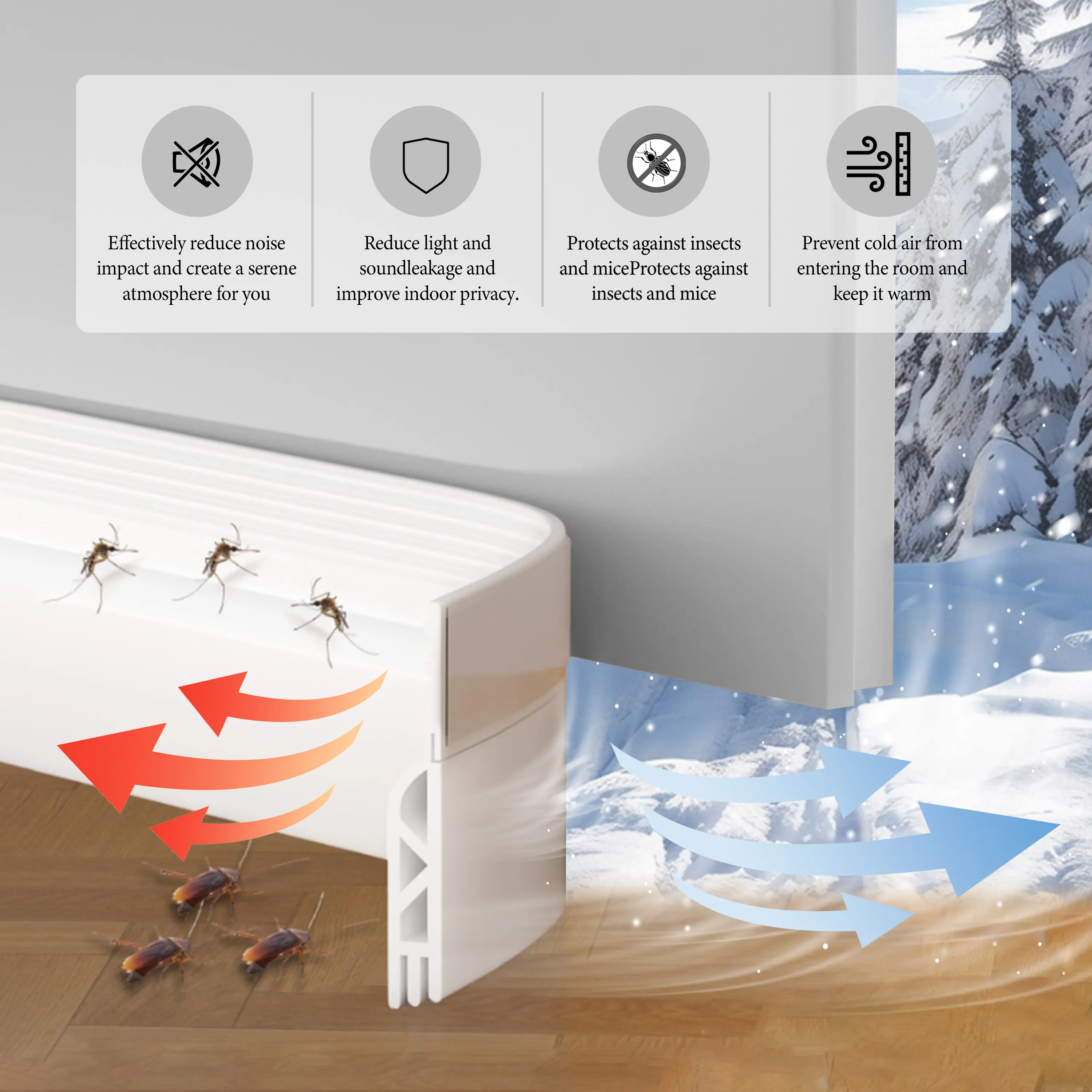 Under Door Draft Stopper - Door Sweeps for Exterior & Interior Use, Dust Blocker, Soundproof Noise Blocker, Energy Efficient Gap Filler, Pest Control Weather Stripping Seal Strip, Floor Safe