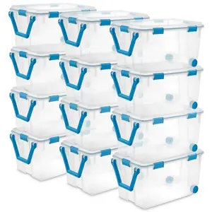Sterilite 120-Qt Clear Plastic Wheeled Storage Bin w/ Gasket Latch Lid, 12 Pack