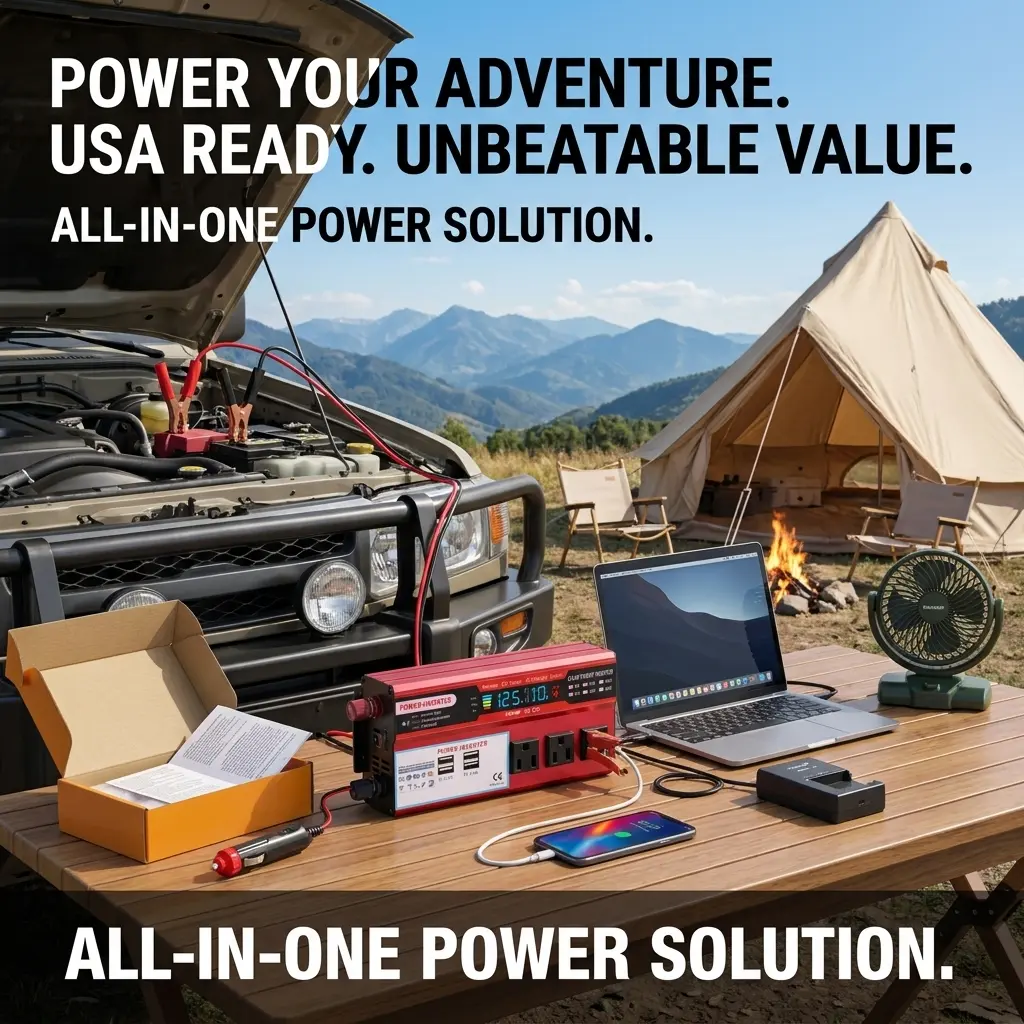 5000W Peak Pure Sine Wave Car Inverter - 12V/24V to 110V/220V, LCD Display, Wireless Remote, 6-in-1 Protection, 90%+ Efficiency, Easy Installation, 2-Year Warranty, Car Camping Gear, Ideal for RV Solar