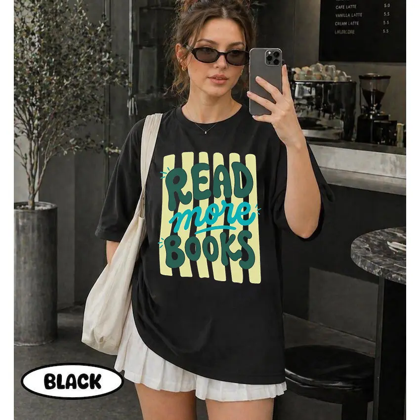 100% Cotton Read More Books T-Shirt Book Lover Gifts, Trendy Stripes Bookish Graphic Tee