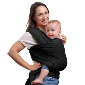Hands-Free Baby Carrier - Soft & Stretchy Wrap for Newborn to Toddler 7-35 lbs - One-Size-Fits-All Hip-Healthy Holder (Black)
