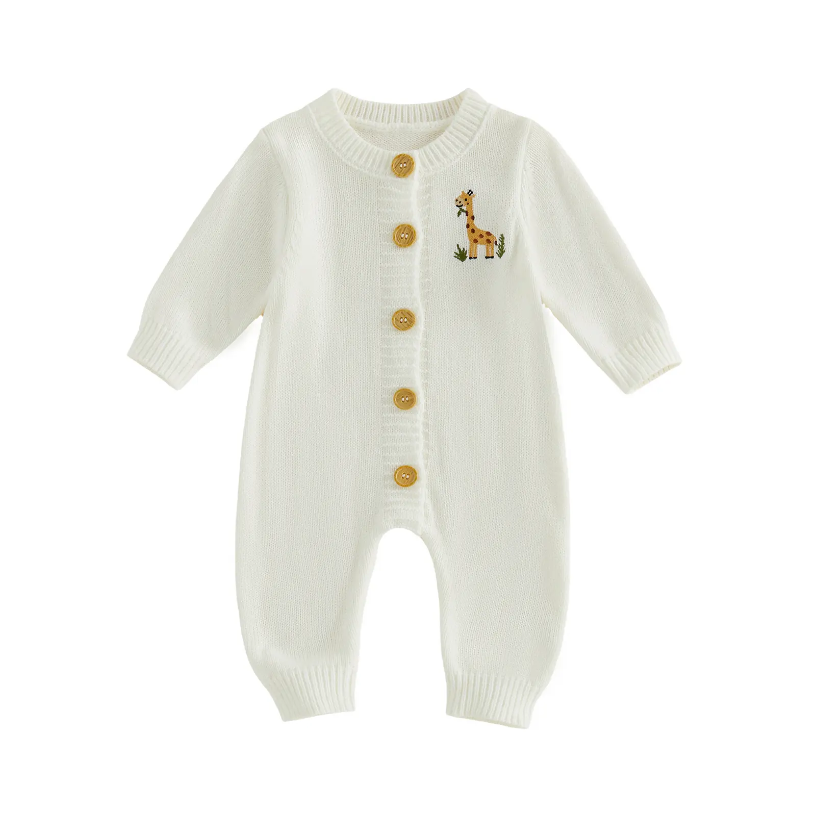 Newborn Baby Boy Girl Knit Romper Stylish Giraffe Embroidery Long Sleeve Sweater Jumpsuit Clothes 0-12 Months