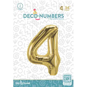 Number 4 Gold Foil Balloon 34" (Single Pack) DECONUMBER