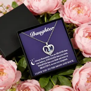 1Pcs“To My Daughter” Stainless Steel Heart Moon Star Pendant Necklace for Daughter - 18th Birthday Coming of Age Gift from Parents with Luxury Gift Box & Greeting Card, Christmas Graduation Present, Special Love Jewelry for Women