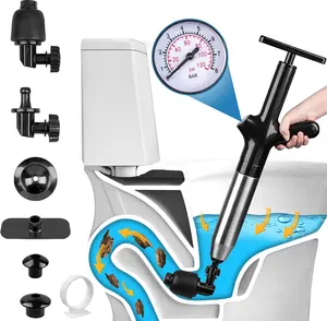 Toilet Plunger Heavy Duty, High Pressure Toilet Clog Remover Tool, Powerful Bathroom Plunger for Drain Cleaning - Black