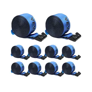 VEVOR Polyester Winch Straps (10 Pack, Blue) – 4"x30', 6000lb Load Capacity, 18000lbs Breaking Strength, Weatherproof Flat Hooks, Flatbed Tie Downs for Cargo Hauling, Trailers, Farms