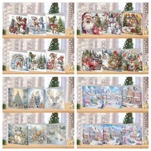 6-piece diy diamond painting set, santa claus and snowman series theme greeting cards, blessings and wishes, irregularly shaped diamonds, paper material, suitable for elders, friends and relatives, diy handcrafted gifts for holiday parties