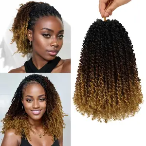 Yanky Twist Crochet Hair for black women 8 Inch 8 Packs 30 Stands/Pc,Pre-looped Fluffy Spring Mini Twist Passion Twist 3 Toned Ombre Brown Synthetic Crochet Braids Braiding Hair(8 Inch, OT30/27-8P)