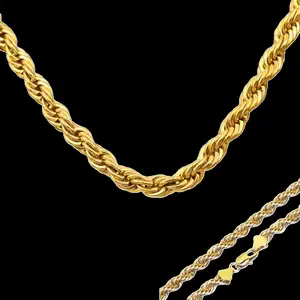 14k Gold Plated Rope Chain Necklace 24" 3mm Choker Hip Hop Jewelry Fashion Unisex Accessories for All Occasions Handcrafted Luxury Look Durable Lobster Clasp