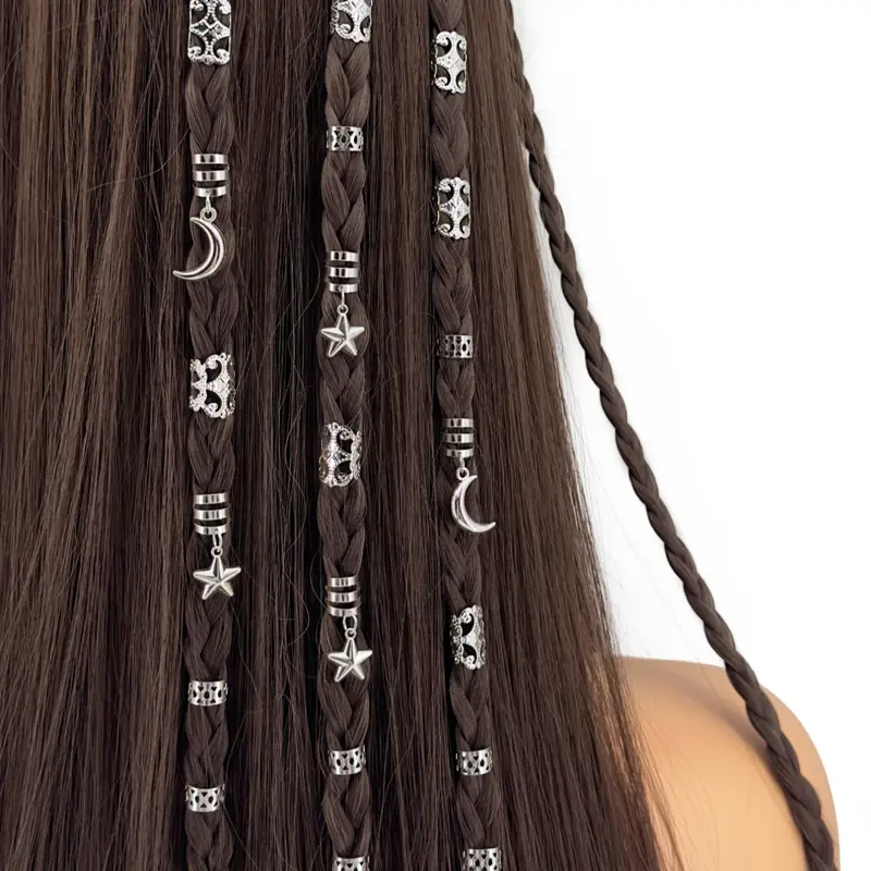 35pcs Stars and Moon Combo Dreadlock Hair Beads, Material Jewelry Hair Rings Accessories Gift Choice Gifts for Girls and Women, Dating Parties, Casual Outings, Modern Versatile Hair Accessories, Unique Design