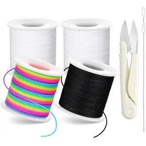 Stretchy Bracelet String Kit with Scissors & Beading Needle, 4 Rolls Elastic String for DIY Crafts, 1mm Stretchy Cord for Jewelry Making Sewing Necklace Beading, 660FT, (Black, White, Rainbow)