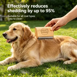 Wooden Pet Deshedding Brush, Reduces Shedding by Up to 95%, Suitable for All Coat Types, Easy to Clean Grooming Tool for Cats Dogs Horses