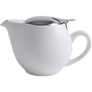 Small Ceramic Teapot With Stainless Steel Infuser For Loose And Blooming Tea, Heat Resistant White Ceramic Tea Pot, Perfect Tea Maker 350ml/12.0oz