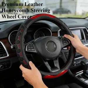 Car Steering Wheel Cover Honeycomb Leather Texture, Anti-Slip Sport Style Universal Fit, Car Interior Protection Accessory