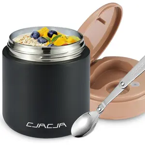 Insulated Food Jar for Kids 15.2 Oz Thermo for Hot Food Insulated Food Container Termos Para Comida Caliente Width Mouth Stainless Steel Lunch Box with Spoon Black