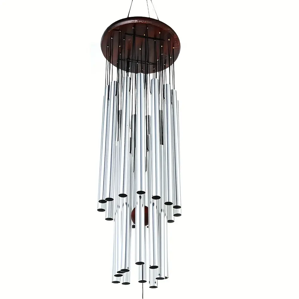 35-Inch Weatherproof Silver Metal Wind Chimes with 27 Tubes, Solid Red Wood Top, Braided Nylon Cord & Spiral Shape, Professionally Tuned Indoor/Outdoor Hanging Home Decor, Ideal Mom Gift for Birthday (Soft Melody)