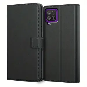 For Samsung Galaxy A12 / Galaxy M12 Case With Kickstand PU Leather Card Slot Black Wallet Flip Protective Phone Case Cover