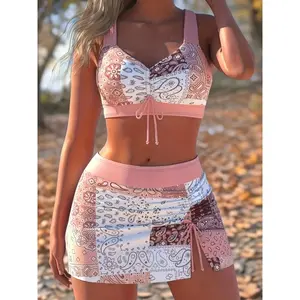 Women's Patchwork Bikini 2 Piece Set - Ethnic Print High Elastic V-Neck Swimsuit - For Women - Summer Beachwear - Perfect Gift for Vacation bikini sets