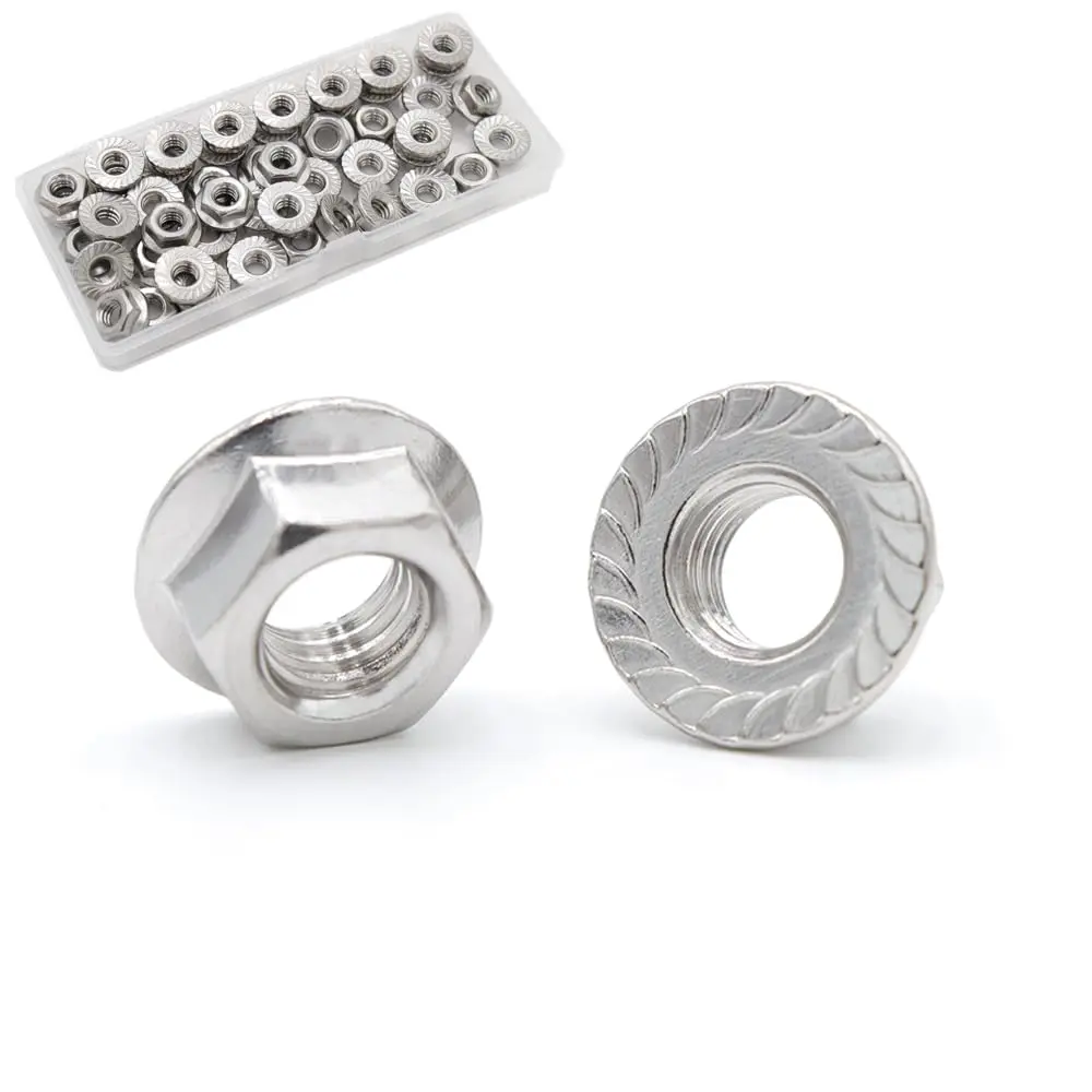 304 Stainless Steel 1/4"-20 Serrated Flange Hex Lock Nuts, 50-Pack (50 Count), Full Thread, Easy Installation, Good Resistance Fasteners for Industrial Construction, Automobile Use, High Hardness