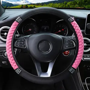 Rhinestone Decor Car Steering Wheel Cover, Fashionable PU Leather Car Steering Wheel Protector for Women & Girls, Universal Automotive Car Interior Accessories for 14.5-15 Inch Steering Wheel