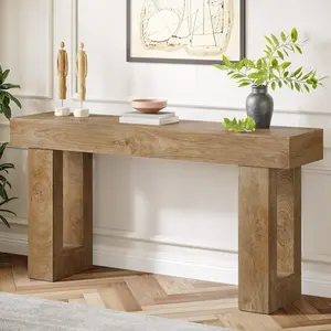 LustreC Farmhouse Console Table, 63-Inch Long Narrow Sofa Table Behind The Couch, Wooden Rectangular Entryway Table for Entrance, Hallway, Living Room (Natural)
