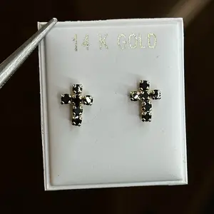 14K BLACK CZ CROSS STUDS