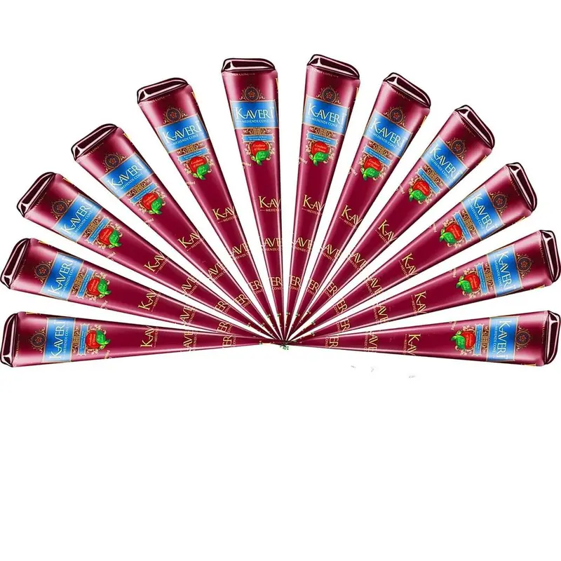 (Pack of 12) Kaveri 25g Fresh Natural Henna Cones Makeup Smooth Powder Cosmetic