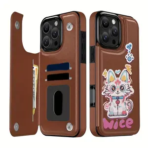 Shockproof Wallet Case with Card Holder - Trendy Cat Design for iPhone 17/16/15 Pro Max 14 Plus/13/12/11 Pro/Air