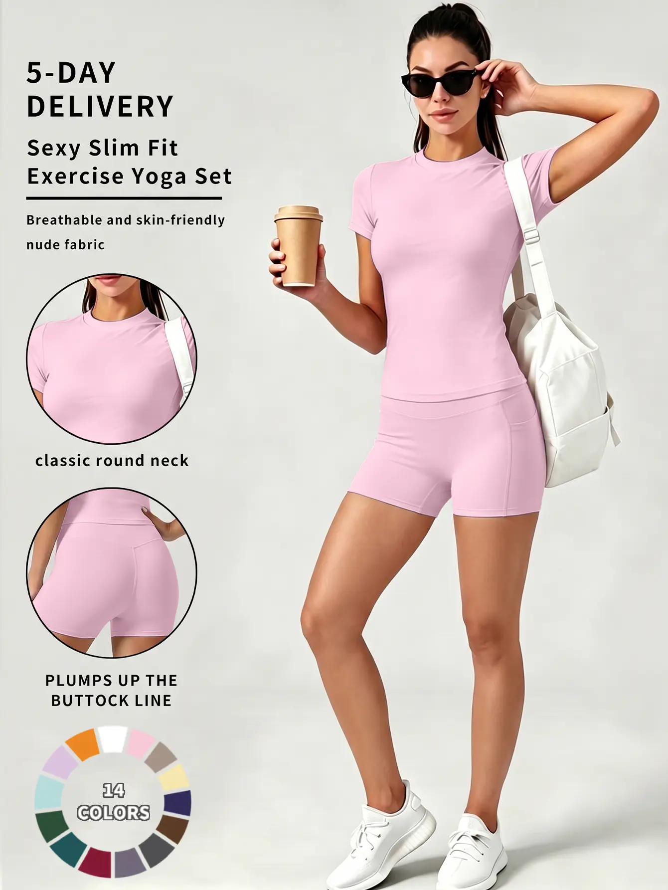 2-Piece Solid-Color Athletic T-Shirt Set Women's Sportswear Set, Slim-Fit RoundNeck Short Sleeves & High-Waisted YogaPants, Ideal for Gym Running OutdoorActivities,  Stretchy Suit Set, Fitness Outfits,Workout Running Outfits-8010 Sporty Crew Neck Sweat Su
