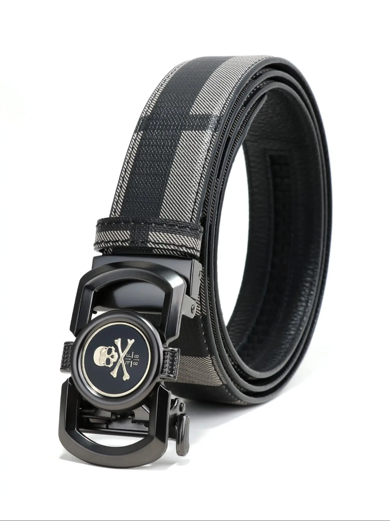 Men's Fashion Tartan Pattern Automatic Belt, Casual Business PU Leather Adjustable Belt for Jeans Trousers, Daily Clothing Decoration, Trendy Exquisite Belt for Birthday Gift