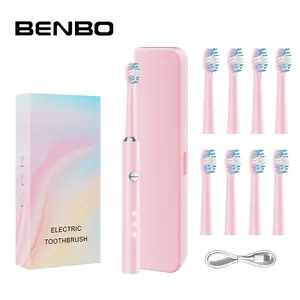 BENBO A12 Sonic Electric Toothbrush for Adults, Rechargeable Power Toothbrush with 8 DuPont Brush Heads, 3 Cleaning Modes, 3 Intensity Levels, IPX7 Waterproof, 30-Day Battery Life, Travel Case, Family Travel Luggage,Pink