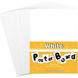 50 Pack 11"x14" Heavyweight Blank White Poster Board Bulk, Perfect for Art Display, Classroom Use, School Craft Projects, Presentation Drawing