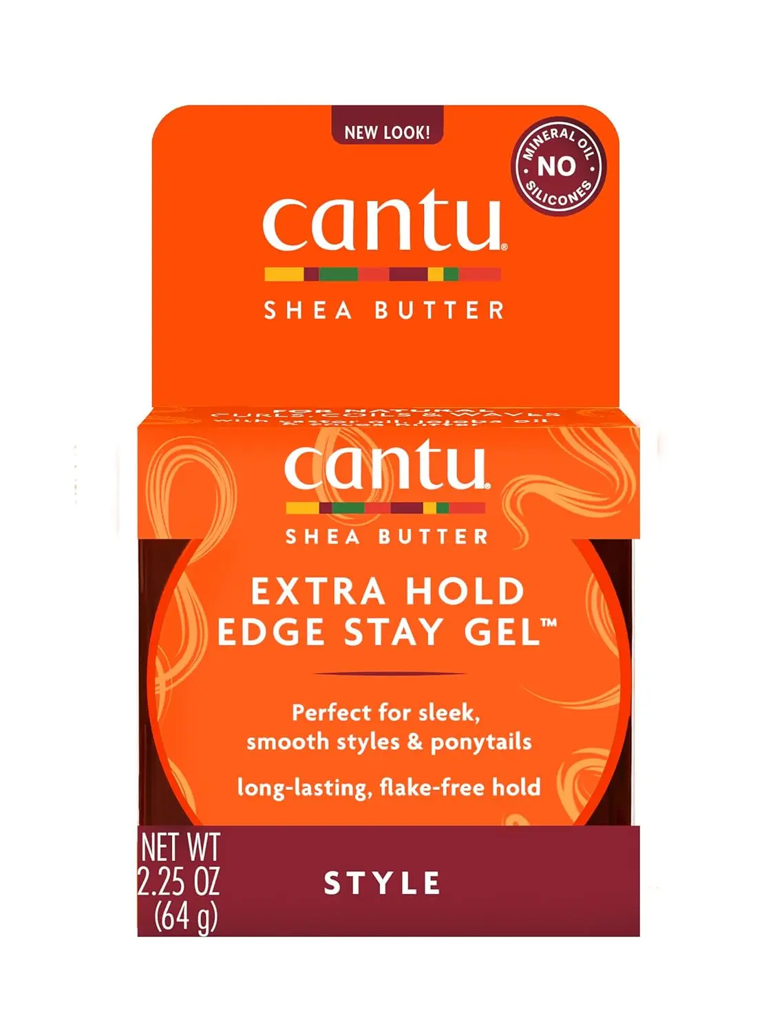Cantu Shea Butter Edge Stay Gel (Pack of 4, 2.25 oz/64 g Each) - Long-Lasting Extra Hold Unisex Haircare for Natural, Frizzy & Normal Hair, Smooth Edge Styles, Mineral Oil-Free, Silicone Free