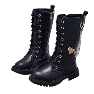 [British Girls' Boots] Black Pattern Girls' Boots |           Stylish British-Inspired, Side Zipper & Decor, Rubber Sole |           Sizes 10.5-5, Perfect Fall/Winter Princess Look