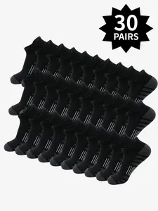 30-Pair Men's Solid-Color Striped Athletic Sports Socks Casual, Elastic, Comfortable, Breathable Socks for Everyday Wear Men's Socks, Men's Sock Sets, Multi-Pair Sock Packs Breathable Fabric Socks, Soft and Breathable Socks White Socks