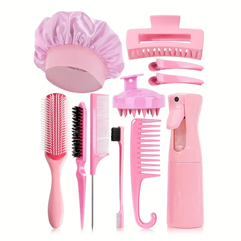 Women's Hair Care Tool Set, 11-Piece Hair Styling Kit Includes Cap Comb Clips Scalp Brush Curling Spray Bottle, Professional Beauty Tools, Curly Hair Kit